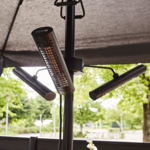 Infravärmare HEAT1 ECO High-line 3x 670W Terrassvärmare för Parasol, Svart Aluminium